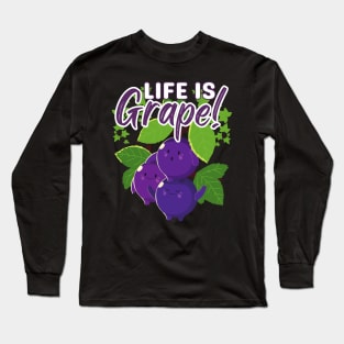 Funny Life Is Grape Fruit Pun Cute Kawaii Food Humor Silly Long Sleeve T-Shirt